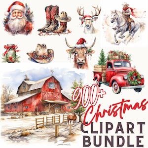 Christmas Clipart Bundle, holiday clipart, christmas png bundle, xmas png, winter decor Watercolor clipart, card making instant download