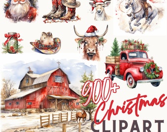 Christmas Clipart Bundle, holiday clipart, christmas png bundle, xmas png, winter decor Watercolor clipart, card making instant download