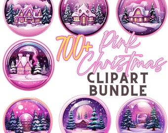 Christmas Clipart Bundle, holiday clipart, christmas png bundle, xmas png, pink winter decor Watercolor clipart card making instant download