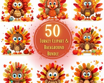 Turkey Clipart, Funny Turkey Face, Thanksgiving Clipart Bundle, Premade Clipart, Turkey Face SVG, Fall Clipart for Teacher, Thankful SVG