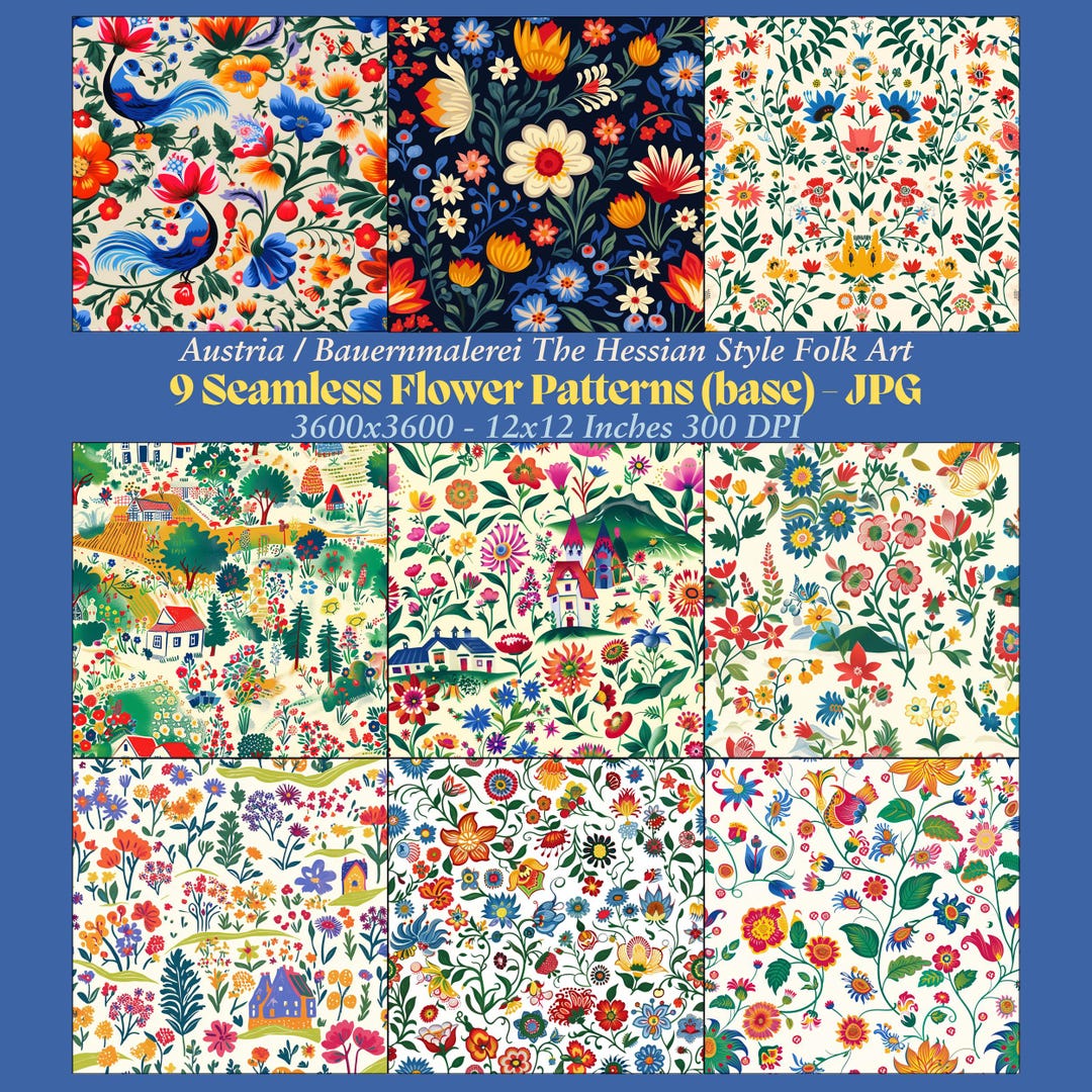 Floral Seamless Patterns. Digital Download. Austrian Bauernmalerei ...