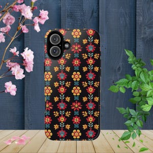 Stevig beschermend telefoonhoesje met bloemen, naadloos patroon Tard Matyo-stijl art.