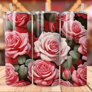 20 Unzen Skinny Tumbler Sublimationsblumen Design. Fotorealistische Rosen Muster.