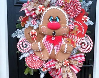 Gingerbread Candy Cane Christmas Door Wreath