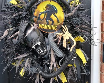 Light Up Alien Monster Halloween Door Wreath