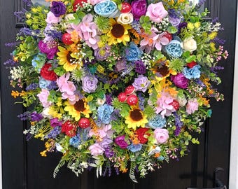 Handmade Luxury Rainbow Artificial Door Wreath