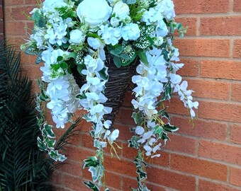 Luxury Ivory Rose Artificial Hanging Basket