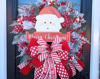 Artificial Father Christmas Candy Cane Front Door Wreath