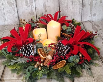 Light Up Candle Christmas Table Centrepiece Arrangement