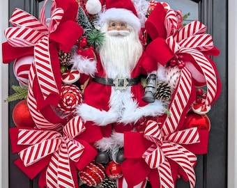 Candy Cane Christmas Door Wreath