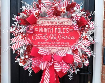 Light Up Candy Cane Christmas Door Wreath.