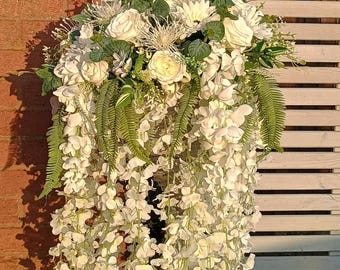 Luxury XL Artificial Flower Ivory Outdoor Garden Hanging Basket