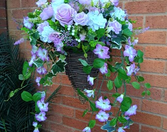 Artificial Lilac Morning Glory Hanging Basket