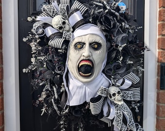 Light Up Nun Valak Halloween Artificial Door Wreath