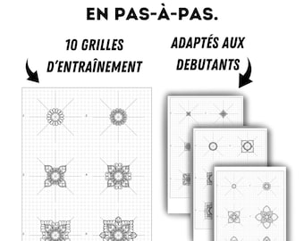 Praktische tekenoefenbladen: 10 mini-mandala's die u stap voor stap eenvoudig opnieuw kunt tekenen.