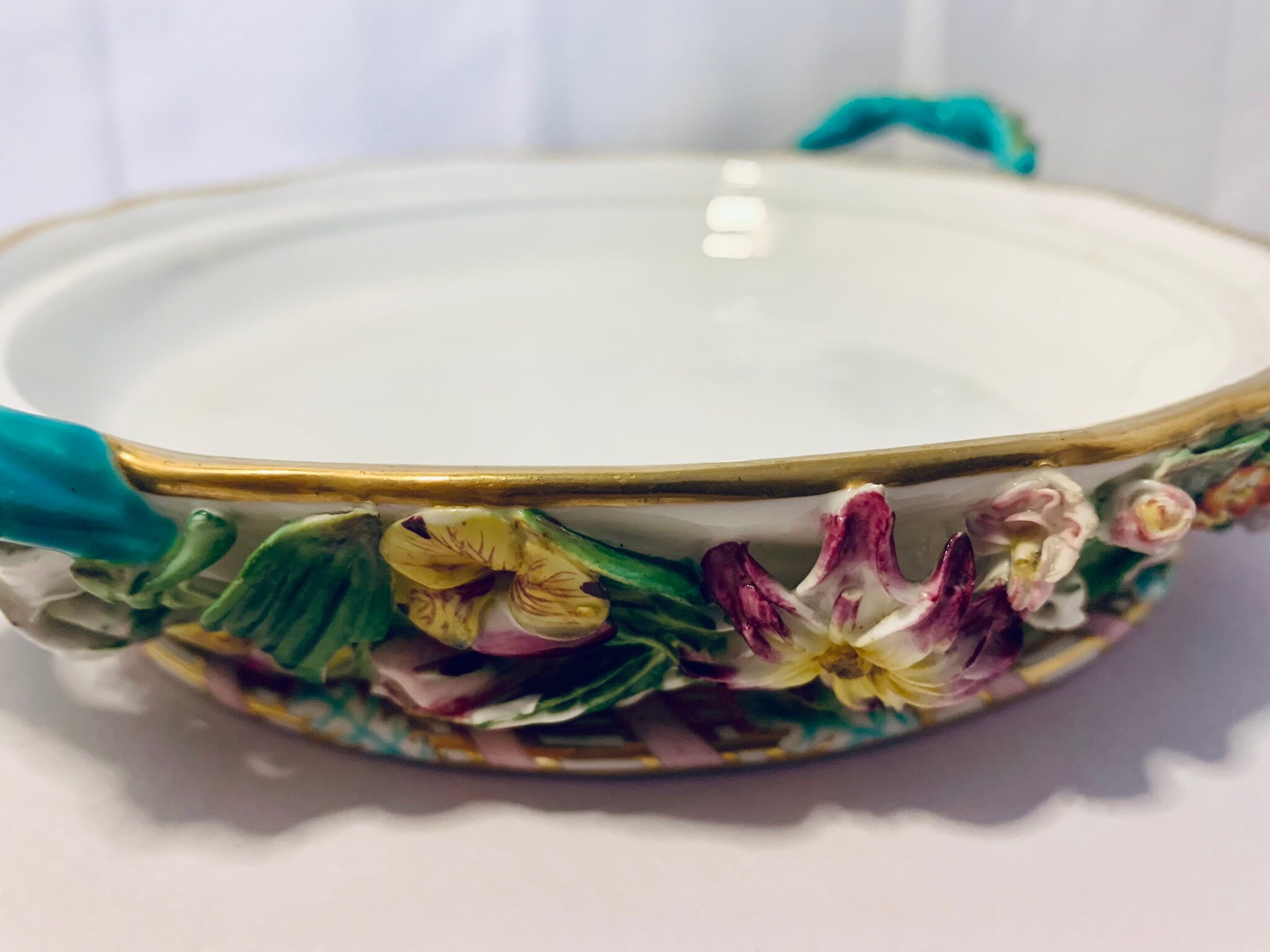 19th Century Flower Encrusted Large Pot Pourri Dish Etsy UK
