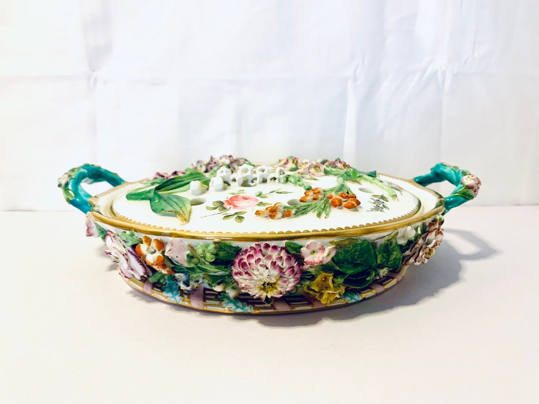 19th Century Flower Encrusted Large Pot Pourri Dish Etsy UK
