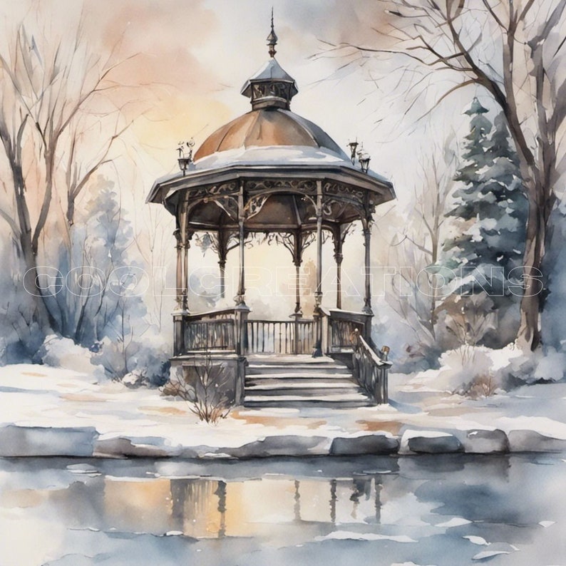 Winter Gazebo Art 8 High Quality Jpgs Winter DIY Crafts Etsy Canada