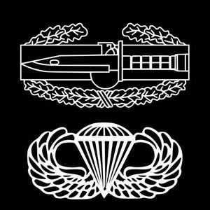 Combat Action Badge and Airborne Wings Stack Window Sticker Decal - White