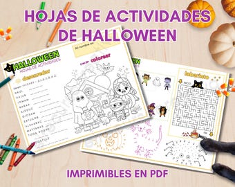 Spanish Halloween Activity Pages | 2 Printable Worksheets, Coloring Pages & Puzzles for Kids