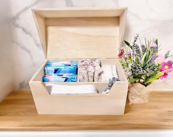 Wooden Feminine Product Storage Box with lid-Pad and Tampon Storage, Girls Feminine Care Box, Discreet Period Supply Storage, Bathroom Decor