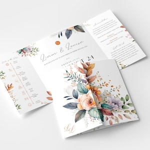 Invitation de mariage Gatefold d&#39;automne et RSVP. Invitation de mariage de luxe.