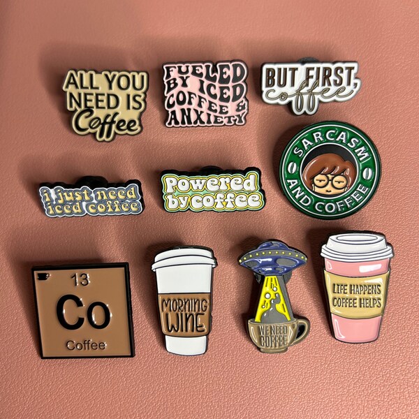 Coffee Lover's Enamel Pins Set: Caffeine Addict Accessories