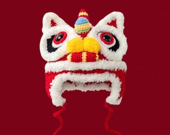 Chinese Traditional Dancing Lion-themed Handmade Knitted Hat, New Year Gifts