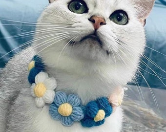 Flower handmade knitted crochet pet collar, Cat Neckwear, Adjustable Pet Collar, Gift for her, Gift for him