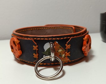 Handmade leather custom choker collar with O-ring "Orange Ice Cream"