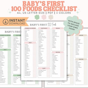 Checklist baby's eerste 100 voedingsmiddelen, spenentabel, babyvoedingtracker, vaste stoffentracker, logboek babyvoeding, dagboek babyvoeding, led spenen baby, BLW
