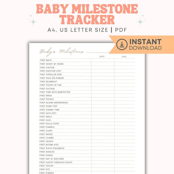 Baby Milestones Tracker Chart, Baby Tracking Log Book, Baby Journal, Printable, Instant Download, Gender Neutral, Boho Theme,
