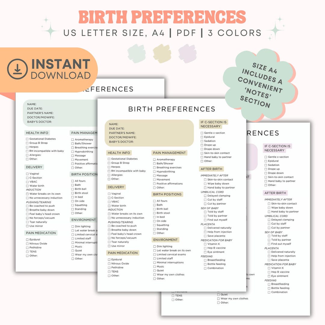 Birth Plan, Birth Preferences, Labor and Delivery Preferences ...