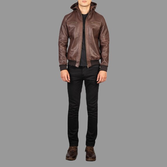 Brown Leather Jacket With Hoodie. Hoodie Leather Jacket Leather Jacket Brown Hood Leather Jacket Jacket for Men Leather Jacket. Etsy UK