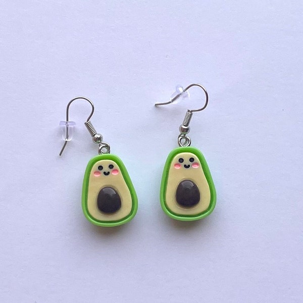 Smiley Green Avocado Dangle Earrings / Women's Jewelry Accessories / Avocado Lover Gift / Quirky Food Jewelry