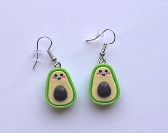 Smiley Green Avocado Dangle Earrings / Women's Jewelry Accessories / Avocado Lover Gift / Quirky Food Jewelry