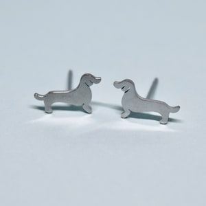 Silver Weiner Dog Dachshund Stud Earrings / Dog Lover Gift / Women&#39;s Jewelry Accessories