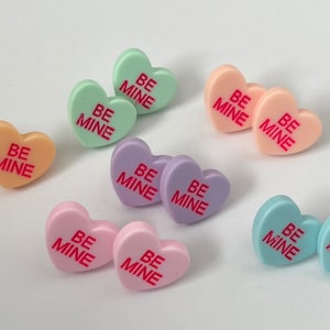 Mix & Match Colors &quot;Be Mine&quot; Conversation Heart Stud Earrings / Valentine&#39;s Day Jewelry / Women&#39;s Jewelry Accessories / Candycore Trend