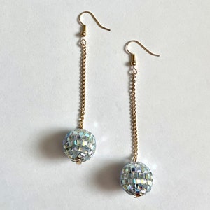 Gold Tone Disco Ball Dangle Earrings / Women’s Jewelry Accessories / Bachelorette Jewelry / New Years Style