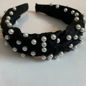 Black Faux Pearl Embellished Knot Headband / Women&#39;s Hair Accessories