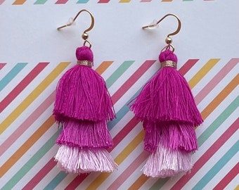 3-Tier Tassel Threaded Dangle Earrings / Handmade Style / Women's Jewelry Accessories
