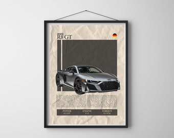 Audi R8 Digital Print, Super Car Poster, Art Print Poster, Wall Decor, Car Gift, Gift Print. Gift For Car Lover, Car Illustration