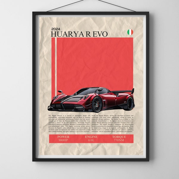 Huayra R Evo, auto digitale print, auto print, Art Print Print, wanddecoratie, auto cadeau, cadeau poster, cadeau voor autoliefhebber, digitale download