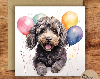 Brown Cockapoo Watercolour Card - Birthday Card / Blank Card