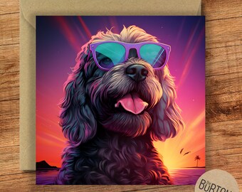 Cockapoo Synthwave Card - Birthday Card / Blank Card