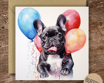 French Bulldog Watercolour Card - Birthday Card / Blank Card