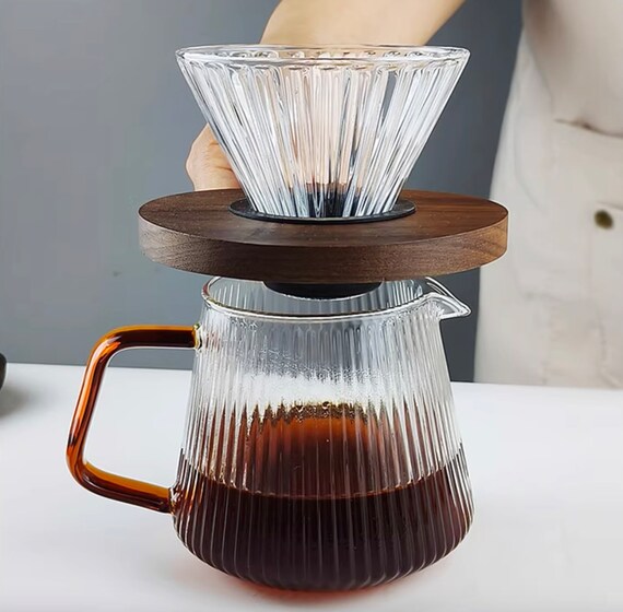 Glass Coffee Pour Over Set, Stripped Pattern Glass Coffee Maker Set,  Minimalist Coffee Dripper, V60 Coffee Filter, Hand Brew Coffee Tools 