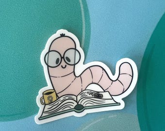 Pegatina de gusano de Worthington – Ratón de biblioteca lector, personaje original