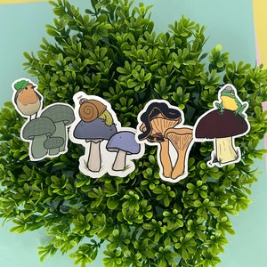 Forest Animals on Mushrooms in Hats - Silly Sticker Set - Four Matte Stickers