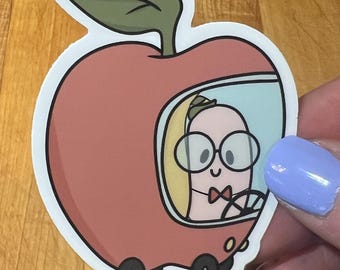 Pegatina de gusano Worthington: Apple Car, Bookworm - Vinilo de 7,6 cm